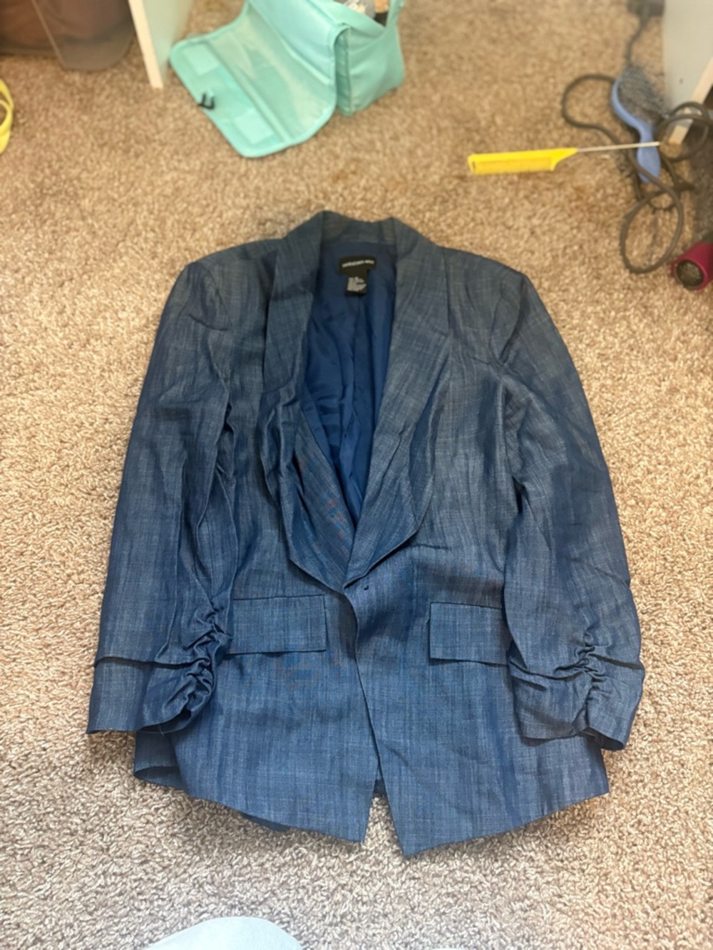 Central Park West Navy Blue Textured Blazer